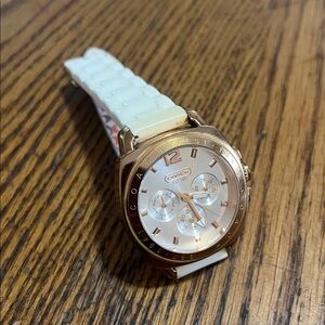 Coach Boyfriend White silicone strap and Rose Gold toned Watch